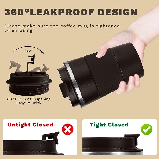 Vacuum Insulated Stainless Steel Travel Coffee Mug, Leak Proof Cup - Image 5