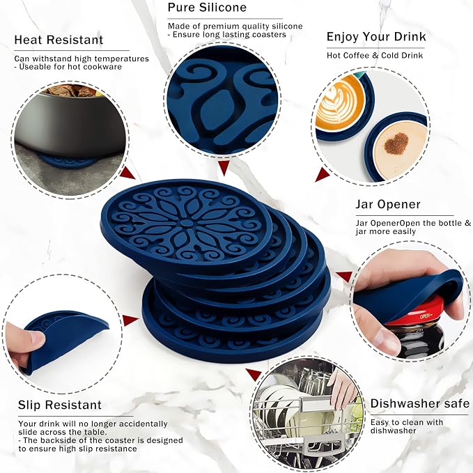 Coasters for Drinks, Resistant Reusable Silicone Coasters - Image 5
