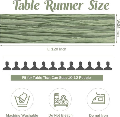 6 Pieces Sage Green 10FT Cheesecloth Table Runner Boho Gauze Fabric Table - Image 4