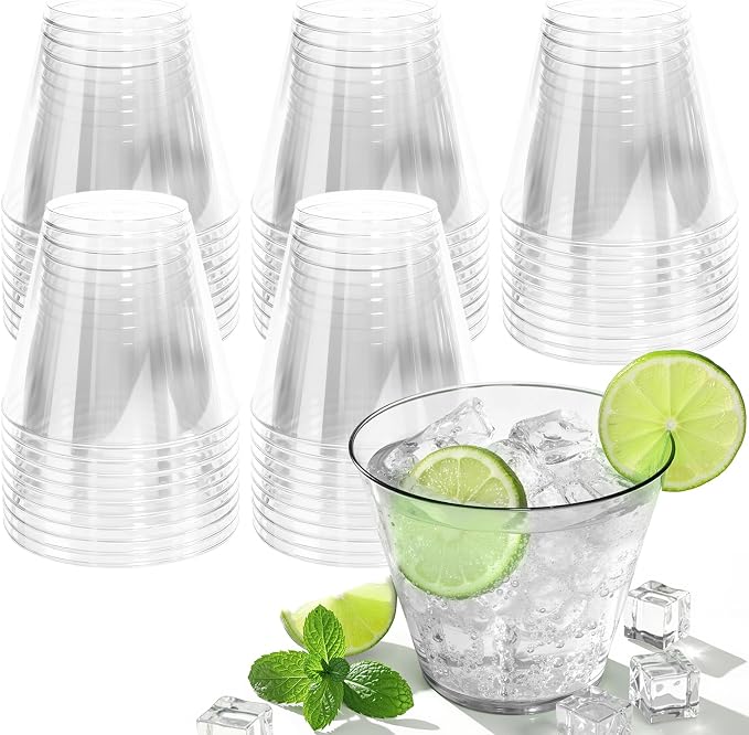Glowserve 9 OZ Clear Disposable Plastic Cups Cocktail Cup 150 Pack | Fancy by glowserve