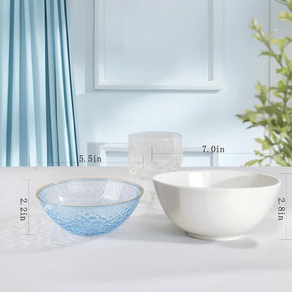 30 Pack 12 Ounce Blue Plastic Bowls Hammered Clear Bowl - Image 4