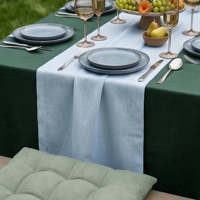 Solino Home 100% Pure Linen Table Runner Ice Water Long, Fete 14 x 108 in | - Image 3