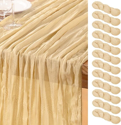 DeZerlor Champagne Cheesecloth Table Runners 12 Pack Summer Boho Runners | by DeZerlor