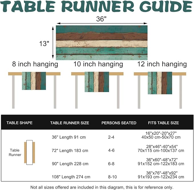 Vintage Farmhouse Wood Texture Dining Table Runner, Retro Rustic Teal | Brown - Image 3