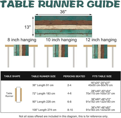 Vintage Farmhouse Wood Texture Dining Table Runner, Retro Rustic Teal | Brown - Image 3