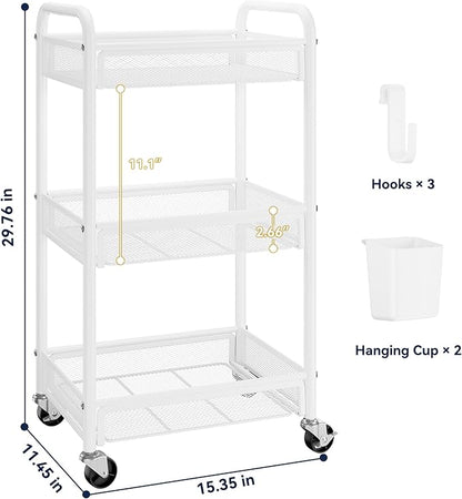 3 Tier Metal Rolling Cart, Art Workspace, Bedside Storage - Image 6