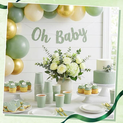 NatNarr 100 Pack Sage Green Paper Cup, 9oz Sage Green Baby Shower Cups | - Image 5