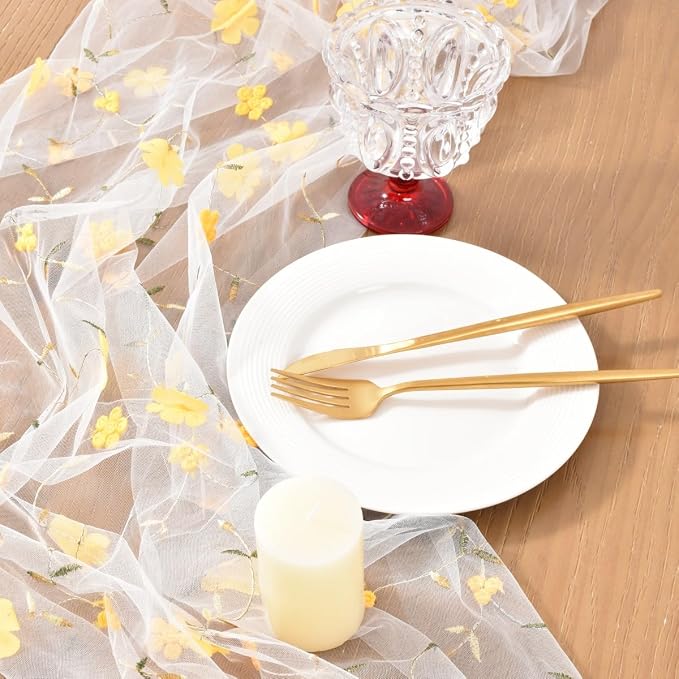 Wildflower Floral Sheer Tulle Gauze Table Runner Wedding Baby Shower Decor | - Image 3