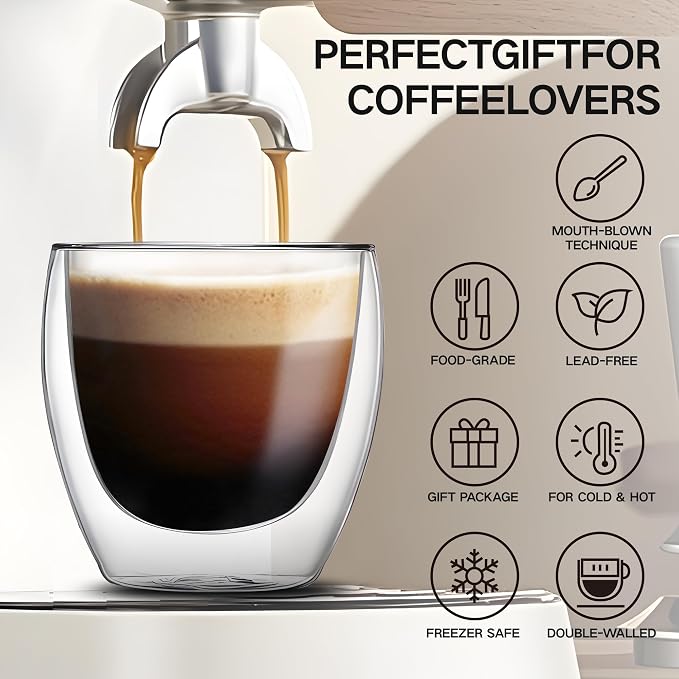 YMMIND Set of 4 Double Walled Glass Coffee Mugs 8 Ounces Insulated Layer Coffee - Image 4