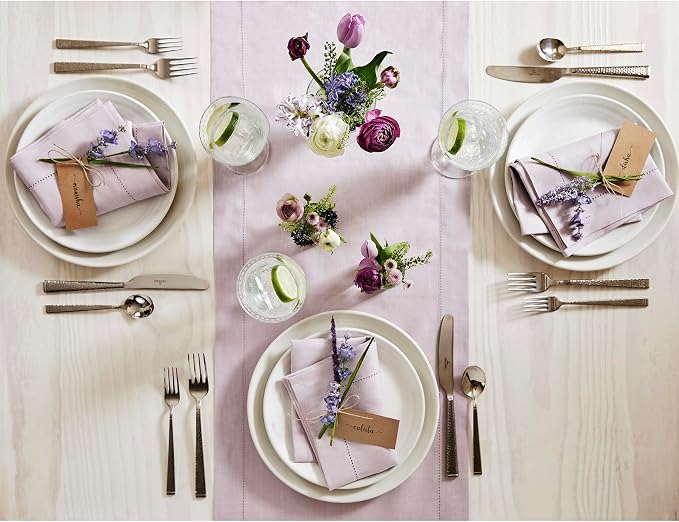 Solino Home 100% Linen Table Runner Lilac, Classic Hemstitch 14 x 156 in | - Image 3