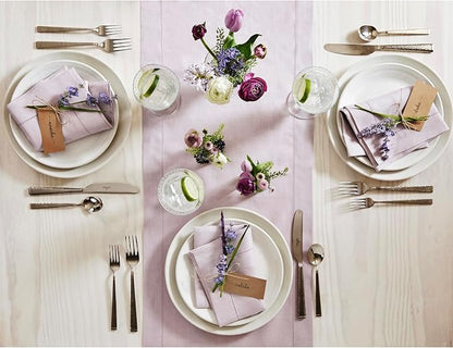 Solino Home 100% Pure Linen Dining Table Runner Lilac Hemstitch, 14 x 72 in | - Image 3