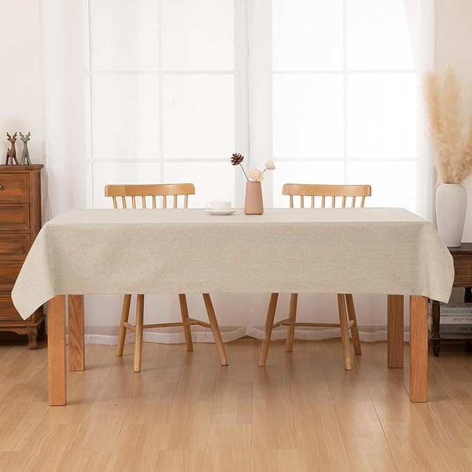 Hiasan 2 Pack Faux Linen Rectangle Tablecloth - Wrinkle and Stain Resistant Washable Table Cloth for Kitchen Dining Room Holiday Table Cover for Party Dinner, Beige, 70 x 108 Inch
