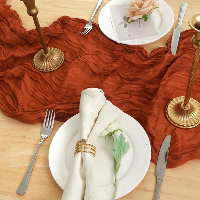 3 Pack Terracotta Cheesecloth Table Runner 120 Inch Boho Wedding Decor | - Image 5