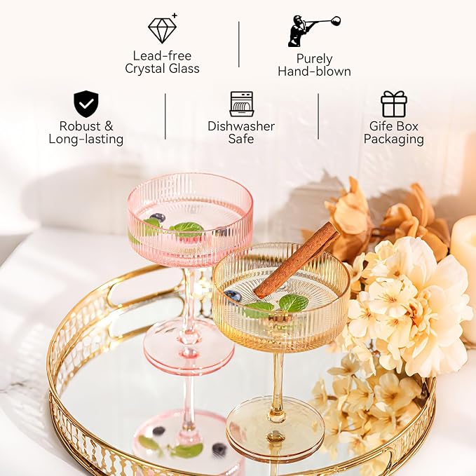 Pastel Light Colored Coupe Glasses Set of 6 - Image 3