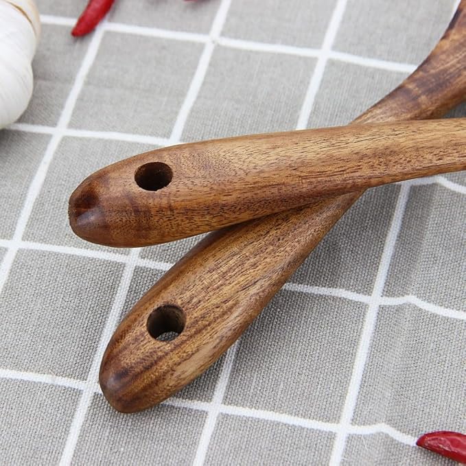 Wooden Salad Servers, 10.2" Acacia Wood Salad Fork & Spoon - Image 5