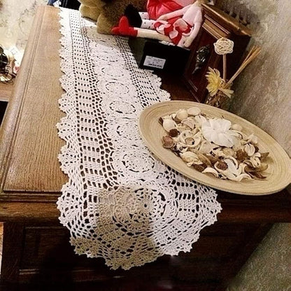 Cotton Handmade Crochet Lace Oval Table Runner Black 12x48 Inch - Image 5