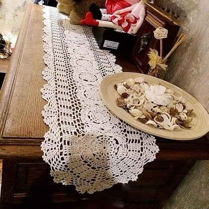 Cotton Handmade Crochet Lace Oval Table Runner Wine Red 12x72 Inch - Image 5