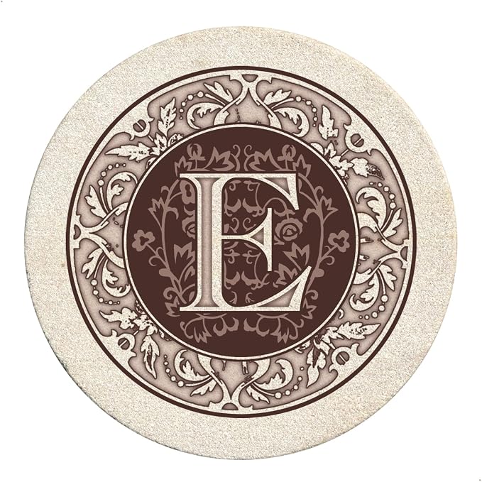 Thirstystone Monogram Natural Sandstone Coaster 4 Pack | 4" Diameter, by Thirstystone