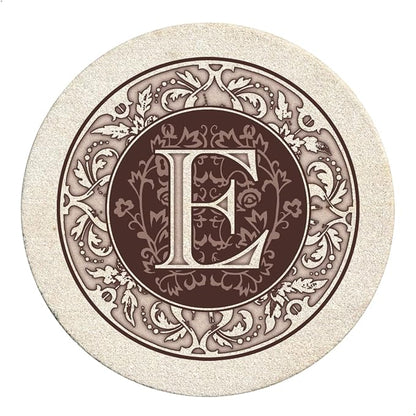 Thirstystone Monogram Natural Sandstone Coaster 4 Pack | 4" Diameter, by Thirstystone