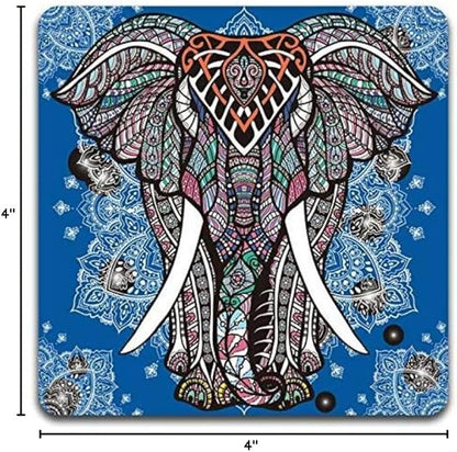 Watercolor Hand Drawn Elephant Square Coaster Set - Made of Recycled Rubber - Set of 4