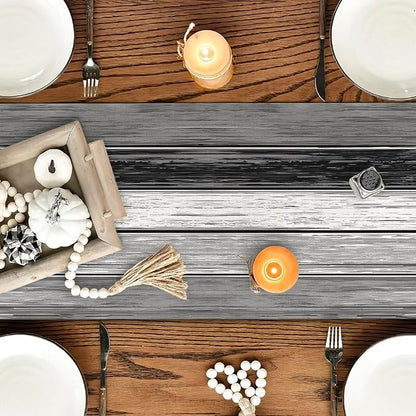 OYIMUA Grey Striped Vintage Table Runner, Rustic Farmhouse Style Kitchen Dining - Image 2
