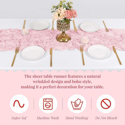 6 Pack Light Pink Cheesecloth Table Runner, 17 x 108 Inch, Gauze Cheese Cloth - Image 5
