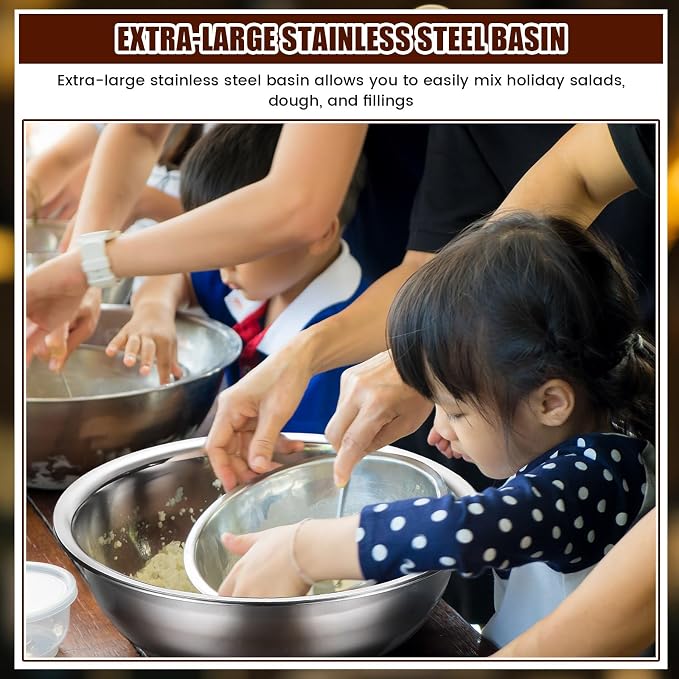 Nuogo 8 Pcs Stainless Steel Mixing Bowls Metal Mixing Bowls Extra Large Basin - Image 5