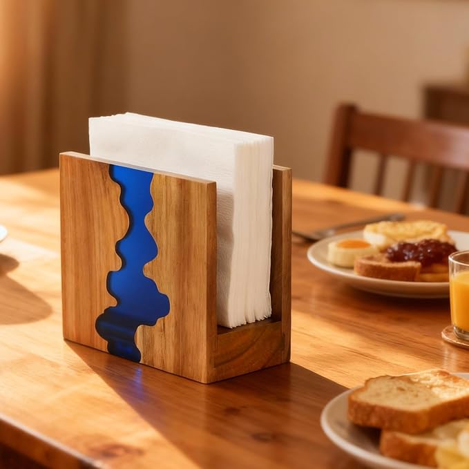 Artistic Napkin Holder | Loongresinwood Acacia Wood & Epoxy Resin | Thickened - Image 2