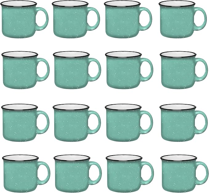 Set of 16 Ceramic Campfire Mugs – 15 Oz, Teal – Coffee & Tea Cups by GiftsbyDesign