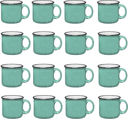 Set of 16 Ceramic Campfire Mugs – 15 Oz, Teal – Coffee & Tea Cups by GiftsbyDesign