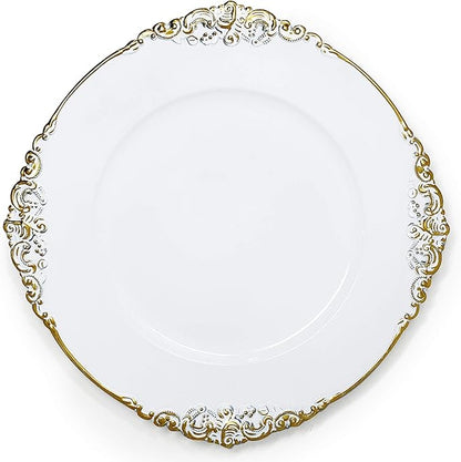 allgala 13-Inch 6-Pack Heavy Quality Round Charger Plates-Floral White Gold Trim-HD80341