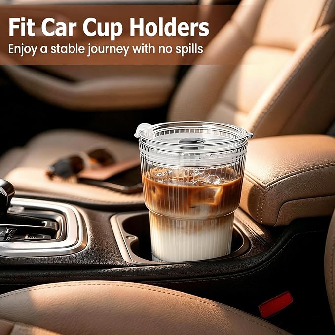 TUZAZO 13 Oz Ribbed Glass Coffee Tumblers - Image 5