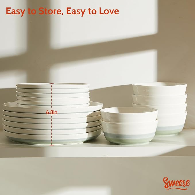 Sweese Plates and Bowls Sets, 18 Pieces Modern Porcelain Dinnerware Set - Image 6
