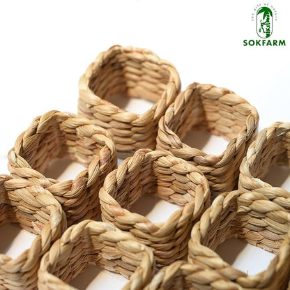 12 Pcs Square Woven Napkin Rings, Water Hyacinth Easter Napkin Rings Set Of 12, Anillos Para Servilletas De Tela, Boho Napkins Holder For Elegant Table Decoration, Christmas Table Decor, Wedding Decor