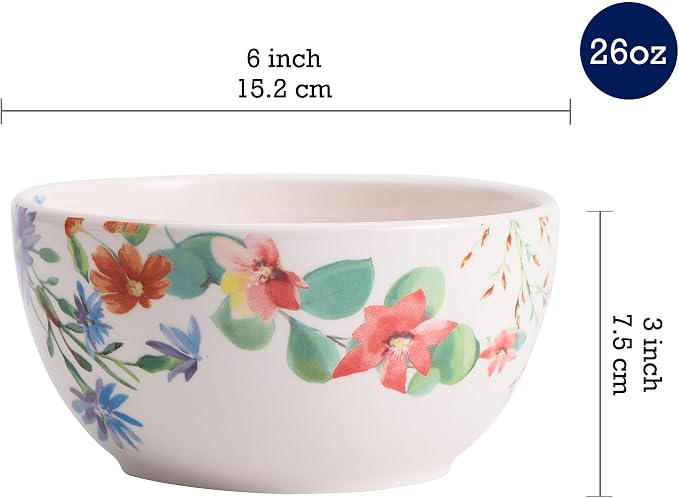 Bico Summer Provence Cereal Bowls Set of 4, 26 oz Deep Ceramic Soup Bowls - Image 2