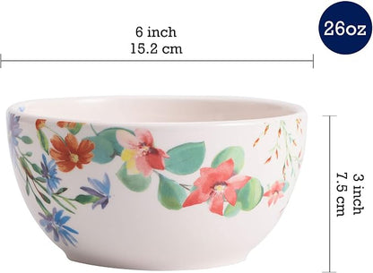 Bico Summer Provence Cereal Bowls Set of 4, 26 oz Deep Ceramic Soup Bowls - Image 2