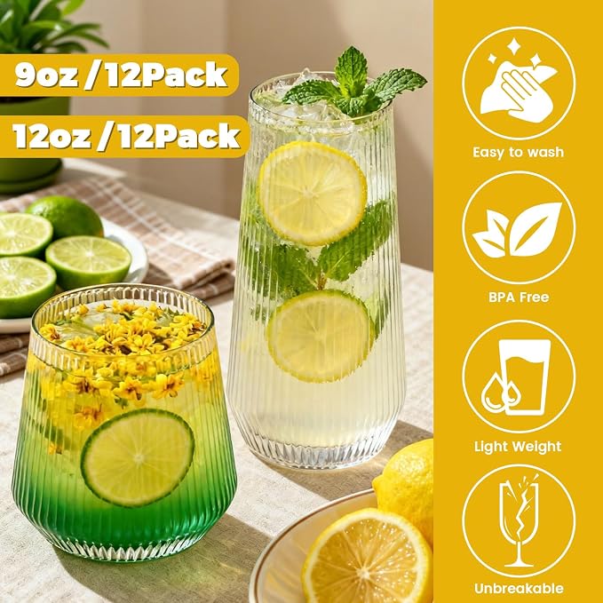 24 Pack Disposable Ribbed Origami Ripple Plastic Champagne Glasses Set | 9OZ - Image 5