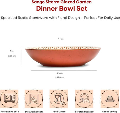 Sango 4-Piece Speckled Stoneware Pasta Bowl Set- Wide Shallow Dinner Bowls - Image 2