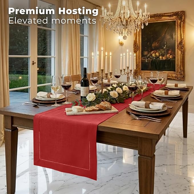 Signature Linen™ by D'Moksha Racing Red Table Runner 90 Inches Long, 100% Pure - Image 3