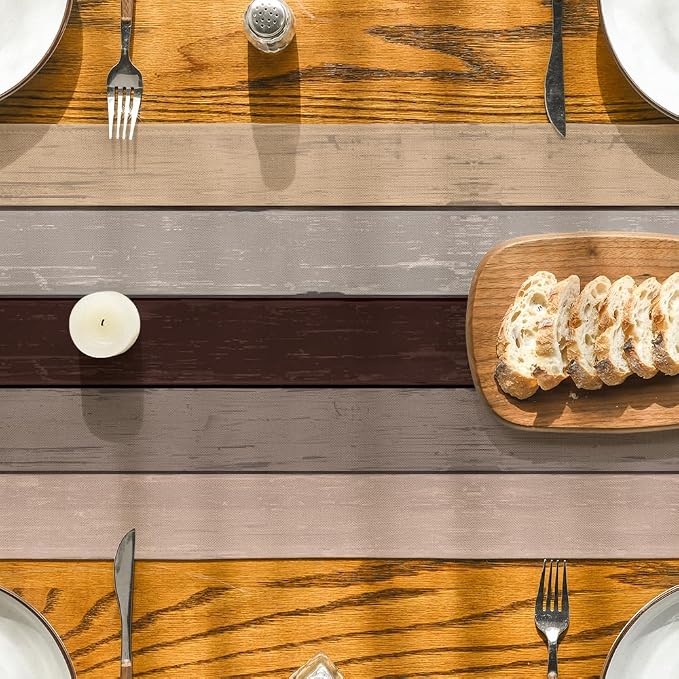 Artoid Mode Brown Retro Rustic Wood Texture Table Runner, Seasonal Spring - Image 3