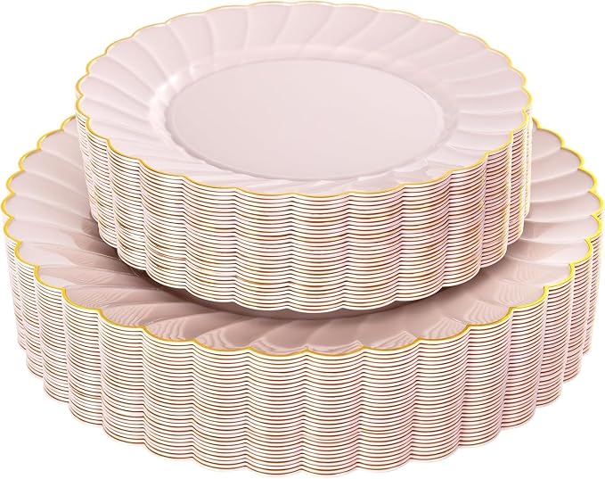 YOUBET 60PCS Pink Scalloped Plastic Plates by YOUBET