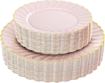 YOUBET 60PCS Pink Scalloped Plastic Plates by YOUBET