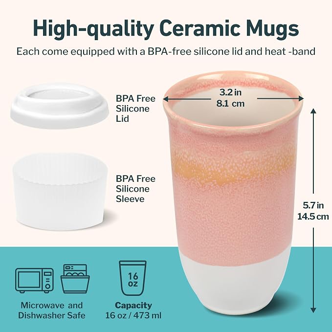 NOVA CERAMICS Travel Mug On the Go Coffee Mug Microwave & Dishwasher Safe Green - Image 3