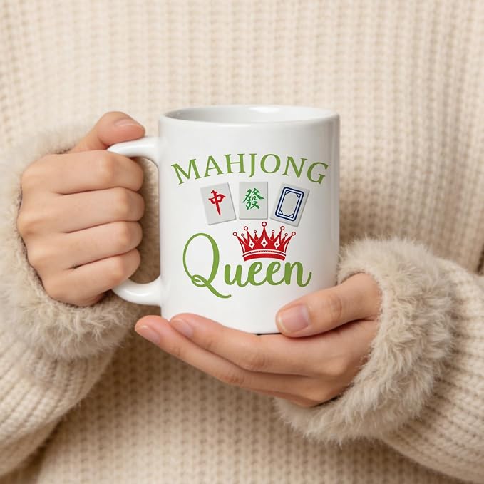 TRENSTIS Mahjong Gifts for Women Ceramic Coffee Mug 11 oz mkb | Mahjong Queen - Image 6