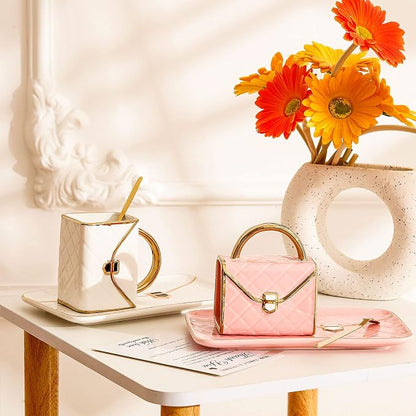Zubebe 2 Sets Coffee Mug Elegant Handbag Shaped Cup Modern Ceramic Purse Mug - Image 3