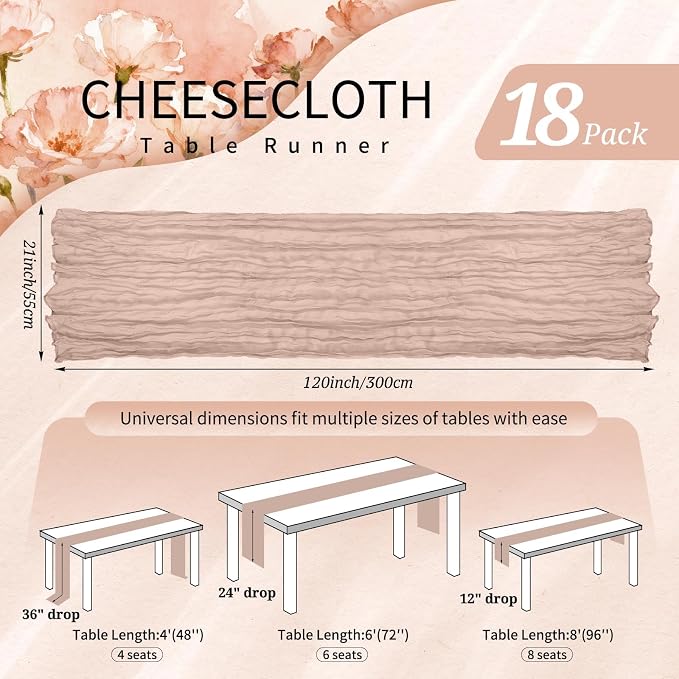 18 Pack Cheesecloth Table Runner 10FT Dusty Pink Table Runner Boho Gauze Cheese - Image 2