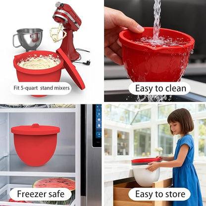 Saphe Silicone bowl Liners for KitchenAid 5 Quart Stand Mixer - Stand Mixer parts & Accessories, 3 packs mixaid silicone Liners with Lids (red+gray+white)