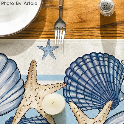 Artoid Mode Sea Shell Starfish Summer Table Runner, Spring Ocean Kitchen Dining - Image 7