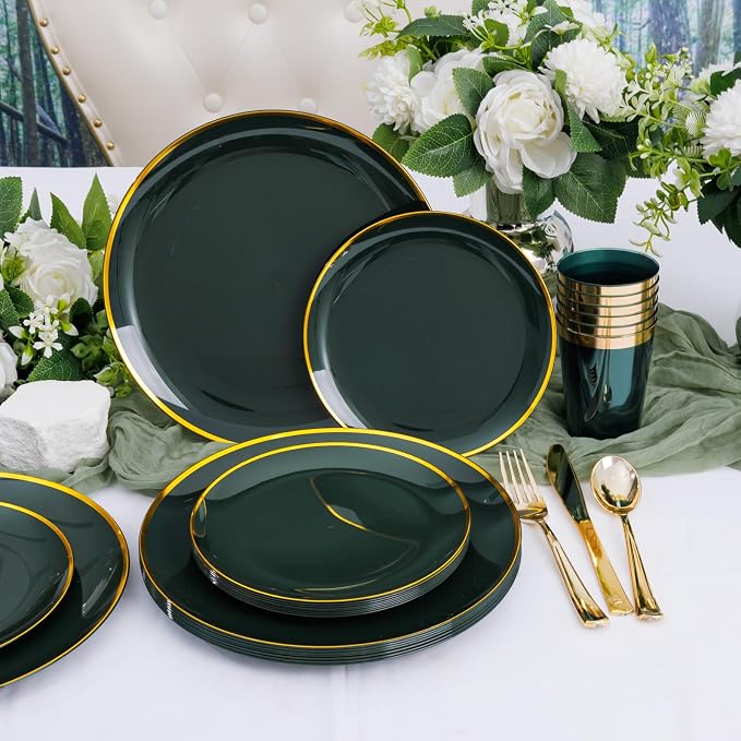 LIYH 180Pcs Green Plastic Plates, Shatterproof Choice - Image 4