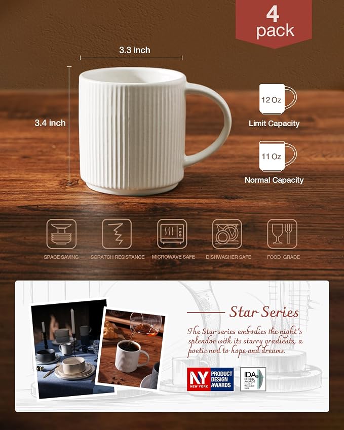 famiware Coffee Mug Set for 4, Star 12 oz Catering Mugs Cup Set - Image 4